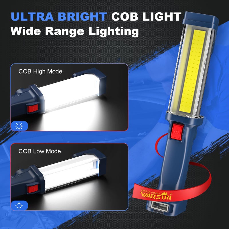 WARSUN LED Work Light Rechargeable, Portable Mechanic Trouble Light with1200 Lumens, COB worklight Magnetic Base, Cordless Floodlight for Car Repair, Camping, Hiking, 30w - Image 2